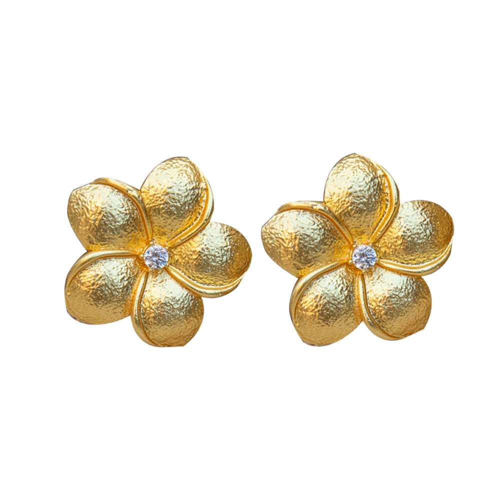 Elegant Flower Shaped with Stone Gold Plated Stud Earring | DeKulture