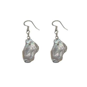 Elegant Mabe Pearl Chain Earrings | DeKulture - Silver Plated Danglers